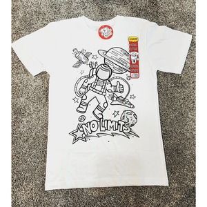Adult Small White Doodle Tee White T-shirt "No Limits" Space Astronaut Color Me